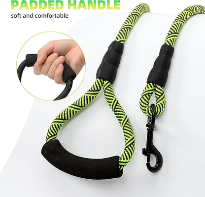 Mile High Life Comfortable Padded Handle Dog Leash - Mountain Climbing Rope Leash, Heavy Duty 4 Feet (Black Lime Green)