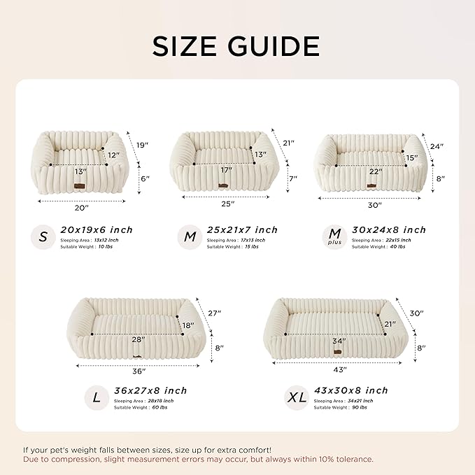 Bedsure ComfyFleece Cute Dog Beds Large Sized Dog - Washable Furry Pet Beds, Rectangle Orthopedic Corduroy Fleece Puppy Beds with Removable Zipper Cover, 20x19x6 inches,Night Blue