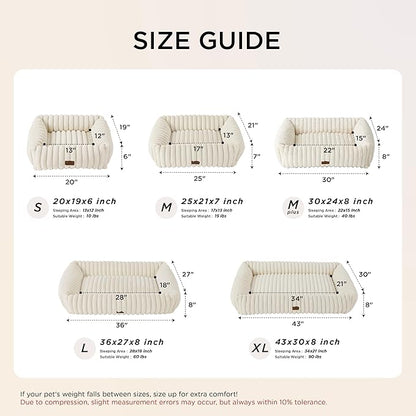 Bedsure ComfyFleece Cute Dog Bed for Small Medium Dogs - Washable Furry Puppy Beds, Rectangle Orthopedic Corduroy Fleece Pet Beds with Removable Zipper Cover, 25x21x7inches,Sandy Beige