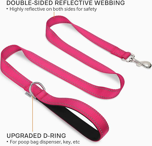 Joytale Double-Sided Reflective Dog Leash, 6 FT/5 FT/4 FT, Padded Handle Nylon Heavy Duty Leashes for Small & Medium Dogs Walking, Hotpink, 5FT