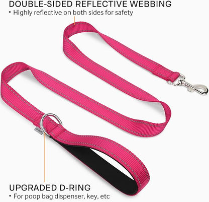 Joytale Double-Sided Reflective Dog Leash, 6 FT/5 FT/4 FT, Padded Handle Nylon Heavy Duty Leashes for Medium & Large Dogs Walking, Hotpink, 5FT