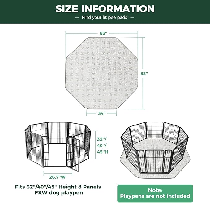FXW Washable Pee Pads for Dogs, Leak-Proof & Non-Slip, Specifically Designed for FXW Rollick/Homeplus 32/40/45inch 8 Panels Dog Playpen, 34" Octagon, Khaki, 2 Packs