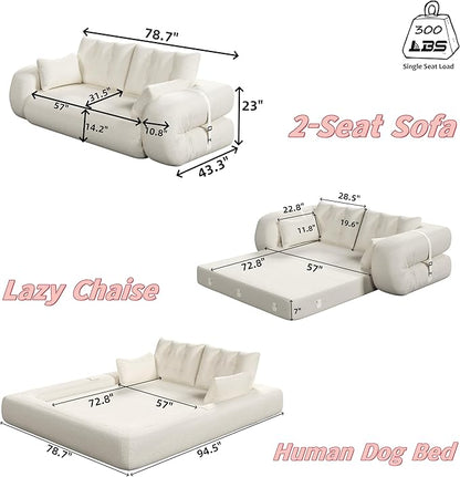 KEIKI 78.7" Foldable Human Dog Bed – 3-in-1 Multi-Functional Sofa Bed, Foam-Filled Teddy Fabric Sleeper for Living Room, Guest Room, or Playroom – Pink