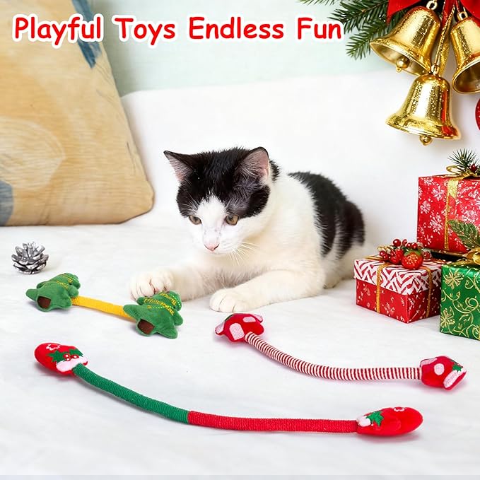 Retro Shaw Catnip Toys, Kitty Xmas Bundle Cat Toys Chew Ropes 3PCS, Catnip Kitten Toys for Indoor Cats Kitty, Safe Kitten Teething Chew Toy Cat Nip Kicker String