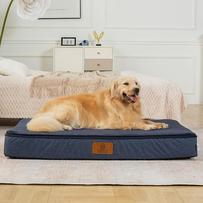 LIORCE Orthopedic Memory Foam XXL Dog Bed - 6" Thick Beds for Extra Large Sized Dog - Waterproof Removable Washable Cover & Wrap-Around Zipper - Ultimate Comfort & Easy Maintenance, Navy