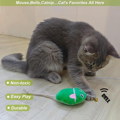 URMYONLY Interactive Cat Toy Wand with Catnip Mouse, Cat Teaser Wand Rainbow String for Bored Indoor Adult Cats and Kittens (2 Pack Mouse)
