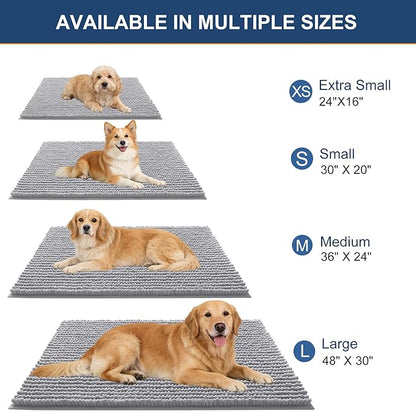 OLANLY Dog Door Mat for Muddy Paws 30x20, Ultra Absorbent Chenille Mud Doormat, Non-Slip Washable and Dirt Trapping Doormat for Indoor Entryway, Quick-Dry Indoor Pet Bed Mats for Dogs, Light Grey