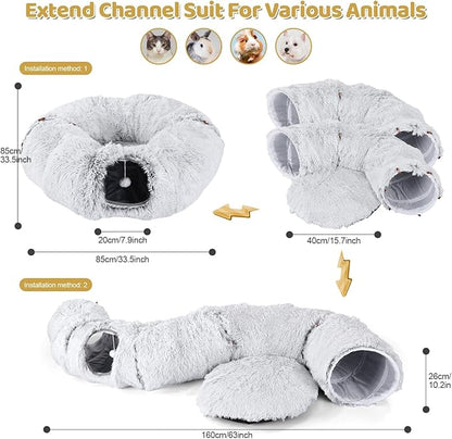Cat Tunnel with Cat Bed for Indoor Cats, Under Christmas Tree Soft Plush Peekaboo Cat Cave Donut Tunnel, Multifunctional Playground Toys Hideplace for Kittens, Rabbit, Ferret