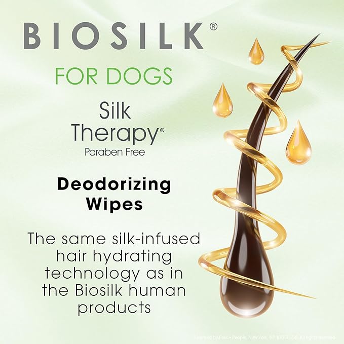 BioSilk for Dogs Deodorizing Wipes - Dog Wipes for Cleaning Deodorizing, Dog Paw Wipes - Infused with Silk Proteins & Vitamins, pH Balanced, Paraben Free