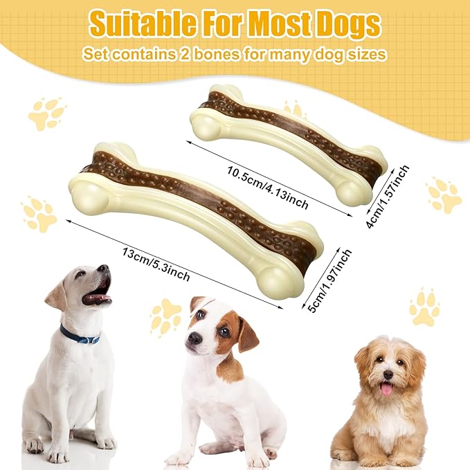 Sosation Bones Shaped Dog Toys for Aggressive Chewers, 2 Pack Christmas Dog Chew Toys Puppy Teething Nylon Beef Flavor for Large/Medium/Small Puppies Breeds(Curved Bone,Medium, Small)