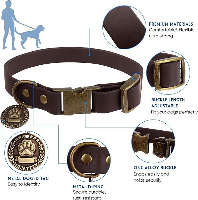 Wisedog Dog Collar and Leash Set, Waterproof Adjustable Puppy Collars with Cute Tag 4FT Dog Leash with Poop Bag for Small Medium Large Dogs (XS, Brown)