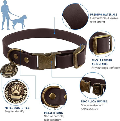 Wisedog Dog Collar and Leash Set, Waterproof Adjustable Puppy Collars with Cute Tag 4FT Dog Leash with Poop Bag for Small Medium Large Dogs (XS, Brown)