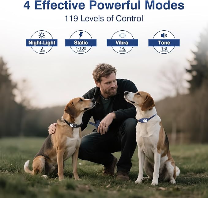 Dog Training Collars for 2 Dogs (20-140Lbs) - 4200FT E Collar for Dogs Training with 119 Training Levels & 3 Night-Lights, IPX7 Waterproof Electric Dog Shock Collar for Dogs