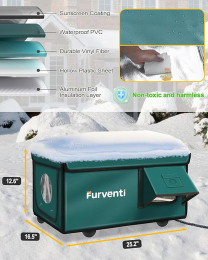 Heated Cat House for Outside with Dual Doors, Insulated Cat House Outdoor with Heating Pad, Weatherproof Heated Outdoor Cats Houses Weatherproof for Feral Cats (Deep Green, 25.5" L x 16" W x 13" H)