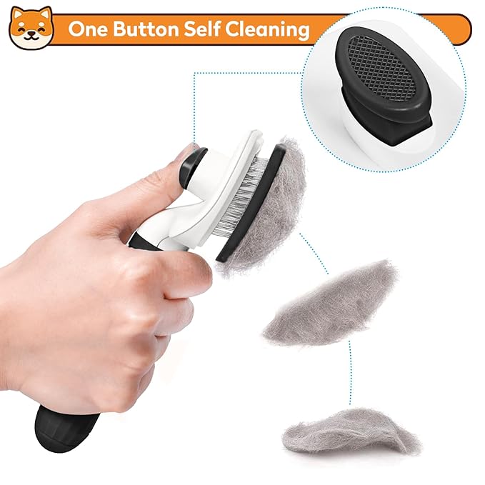 PWOD Dog & Cat Brush, Black Self Cleaning Slicker Brush for Pets, Upgraded Dog Brush for Shedding Massaging and Grooming, Removes Loose Undercoat & Portable Comb for Long Short Haired Dogs