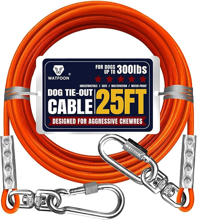 Tie Out Cable for Dogs Up to 300lbs,25ft Extra Strong 1000lbs Break Strength Tie-Out Tether Trolley Training Lead,Dog Run Cable for Yard Garden Park Camping Outside (Orange, 300lbs 25ft)