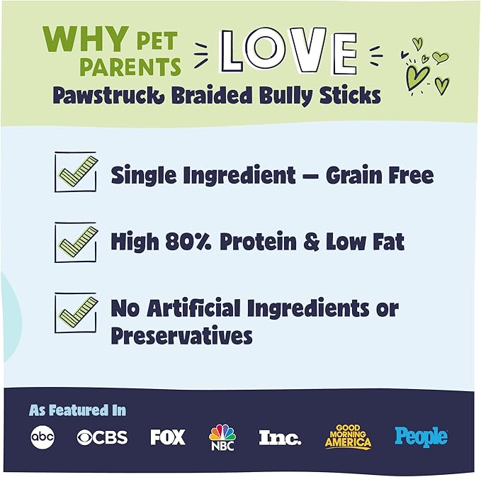 Pawstruck Natural 9” Braided Bully Sticks for Dogs - Tough, Long-Lasting, Rawhide-Free, Low Odor, Healthy Single Ingredient Chew Treat for Aggressive Chewers - 10 Count - Packaging May Vary