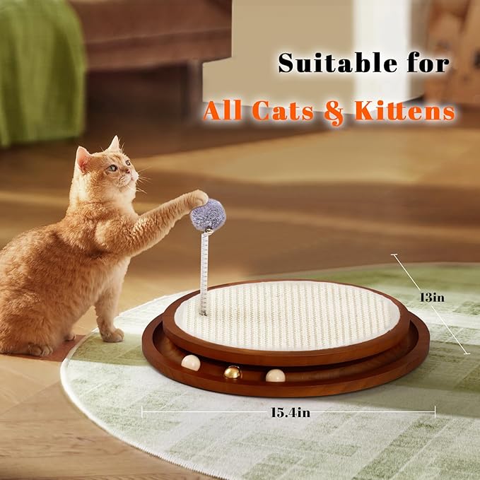 LMUGOOS Cat Scratcher, Cat Natural Sisal Scratching Pad, Kitten Interactive Toy with Ball Track Spring Ball for Chasing Hunting Mental Physical Exercise Puzzle