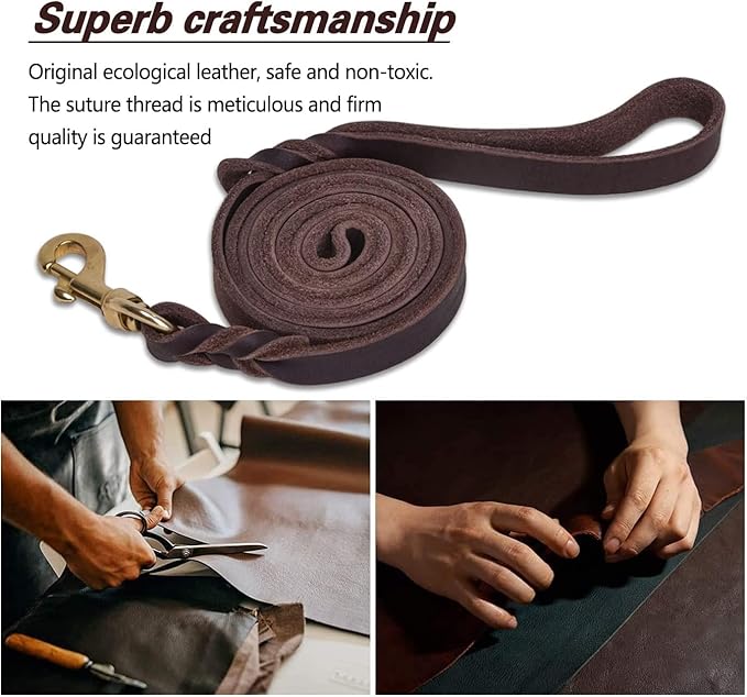 LWBMG Leather Dog Leash - 4ft x 3/4 inch, Heavy Duty, Braided, Comfortable for Large, Medium & Small Dogs