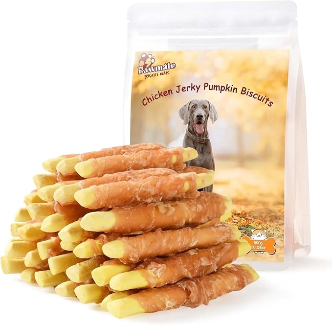 Pawmate Dog Treats Pumpkin Biscuits Chicken Wrapped, Healthy Chewy Snacks High Fiber Low Fat, Training Treats for Small Medium Large Dogs, 10.6 oz