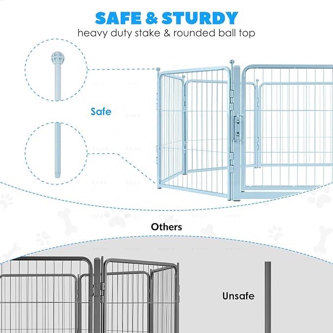 FreePet Dog Playpen for Indoor, Yard, RV Camping, 24 inch 8 Panels for Small and Puppy Dogs, Black│Patented (Blue, 24 inch, 8 Panels)