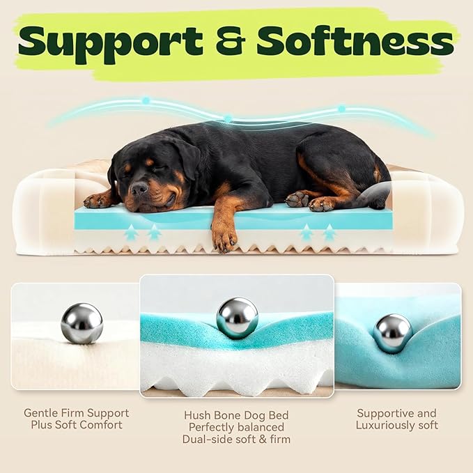 48 Inch XXL Orthopedic Dog Couch Bed for Extra Large Dogs Up to 100 lbs,Cooling Gel Memory Foam + Egg Crate Foam,Waterproof Removable Washable Cover,4-Sided Bolster,Non-Slip Bottom,Dark Grey