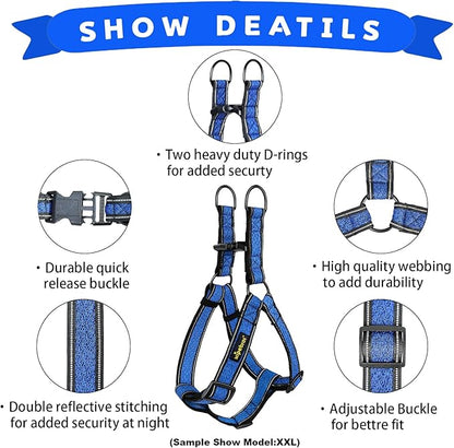 Xipebros Dog Harness, No Pull, Reflective, Adjustable, Medium, Blue, L