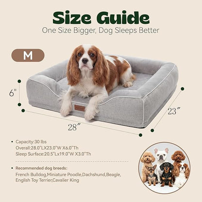 Orthopedic Dog Beds for Medium Small Dogs with Removable Washable Cover Rectangle Pet Sofa with Cooling Gel Memory Foam Anti-Slip Bottom Waterproof for Old Pets or Cat,28" L x 23" W x 6.5" Th