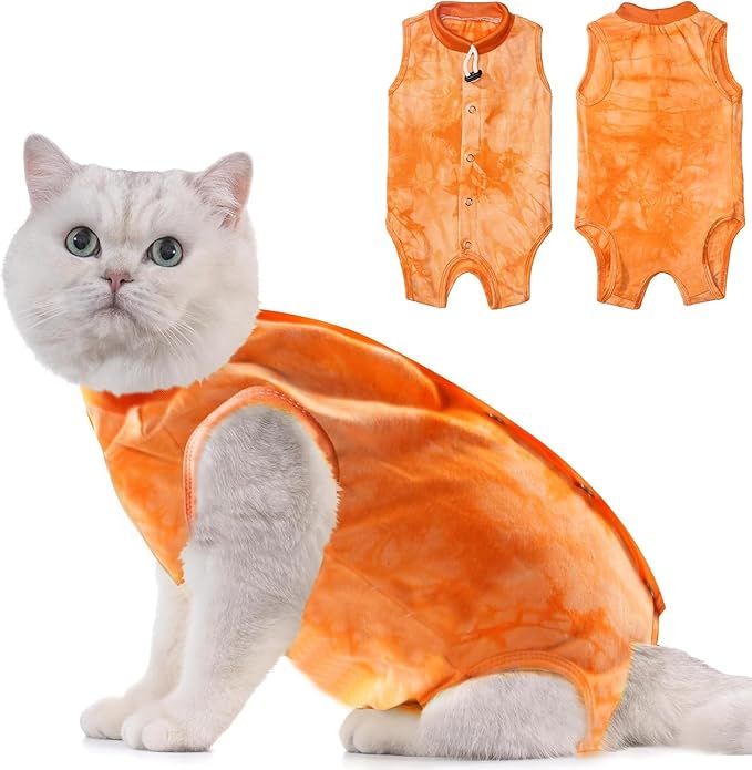 Avont Cat Recovery Suit - Kitten Onesie for Cats After Surgery, Cone of Shame Alternative Surgical Spay Suit for Female Cat, Post-Surgery or Skin Diseases Protection -Tie-dye Orange(M)