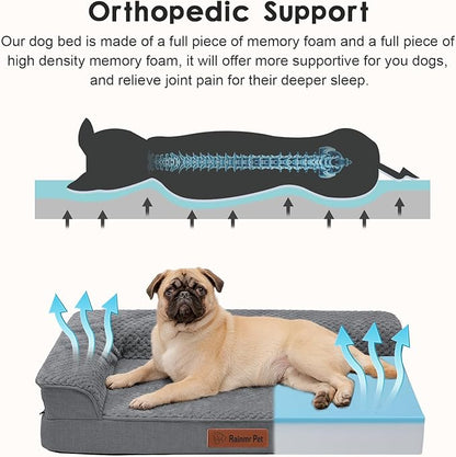 Rainmr Orthopedic Dog Bed for Small and Medium Dogs, Memory Foam Pet Bed with Washable Removable Cover, Nonskid Bottom, Waterproof, for Indoor, Outdoor, Crate ＆ Car Use, 30x20x6 Inches, Dark Grey