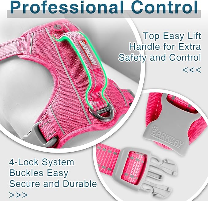 BARKBAY Dog Harness No Pull with ID Tag Pocket - Heavy Duty, Reflective, Easy Control for Large Dogs(Pink,M)