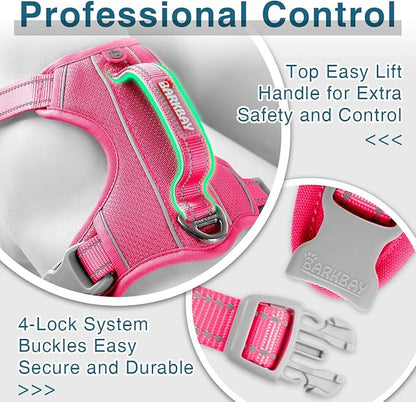 BARKBAY Dog Harness No Pull with ID Tag Pocket - Heavy Duty, Reflective, Easy Control for Large Dogs(Pink,M)