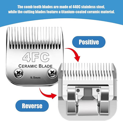 Dog Grooming Replacement Blades Compatible with Andis Dog Clipper, Dog Clipper Blades Compatible with Oster A5,Wahl KM-10 Series Dog Clipper, 4FC Blades (9.5mm)