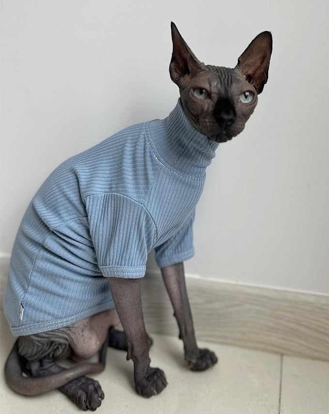 Sphynx Hairless Cats Shirt Cotton Cat Turtleneck Sweater Pullover Kitten T-Shirts with Sleeves Cat Pajamas Jumpsuit for Sphynx