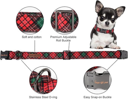 Unique style paws Dog Collar Metal Buckle Puppy Collar for Winter Christmas Red Green Plaid for Small Medium Large Boys Girls Dogs