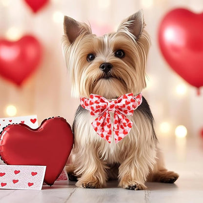 Valentines Dog Collar with Lady Bow - Cute Valentine Doodle Hearts Pink Girl Bowtie Dog Collar, Adjustable Metal Buckle Dog Collars for Small Medium Large Dogs XL