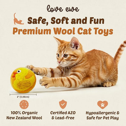 Hustle & Blush Love Ewe Felted Cat Toys 3 Pack - 2 Inch Duck & Bunny Hand Made Cute & Fun Design Kitten Wool Felt Balls for Indoor Play & Exercise - 100% New Zealand Handmade Felted Balls