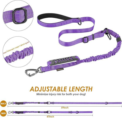 AUBELL Tactical Dog Leash Heavy Duty,4-6ft Reflective Strong No Pull Bungee Leash for Medium Large Dogs with Comfortable Padded Double Handle,Car Seat Belt,360 Degree Rotating Carabiner,Purple