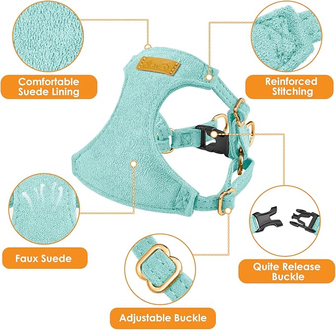 SlowTon Dog Harness Small Sized Dog - Soft XXS Dog Harness and Leash Set No Pull No Chock, Adjustable Lightweight Puppy Harness for XS Small Medium Dogs Cats (Solid Light Blue, XXS)