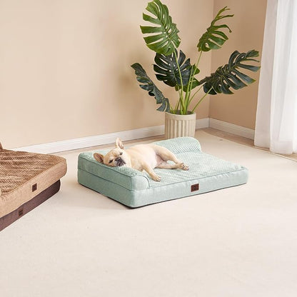 EHEYCIGA Large Dog Bed Memory Foam for Crate, Orthopedic Dog Bed Large Size Dogs with Washable Removable Cover, Waterproof Pet Sofa Couch with Nonskid Bottom, 35x22x6, Greyish Green