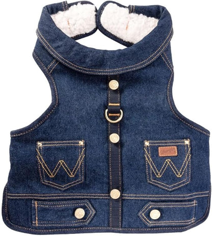 Wrangler Dark Wash Dog Vest Harness with Sherpa-XL