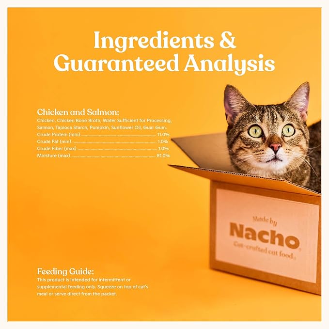 Made by Nacho Lickable Cat Treats Mousse Tubes 12 Count with Bone Broth Chicken and Salmon Recipe (.5 oz) No Grains, Corn, Wheat or Soy