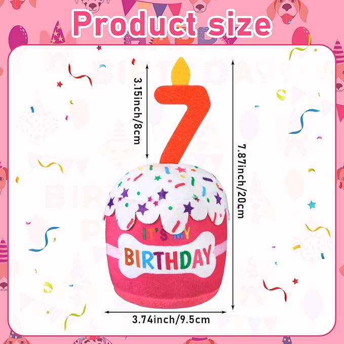 Dog Birthday Cake Toy Accessories for Girl Boy Gifts, Squeaky Plush Toy for Dog Birthday Party Decor Favor for Large, Medium and Small Dogs(7th,Pink)