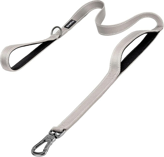 PetiFine 5FT Heavy Duty Dog Leash with Soft Padded Double Handle, Durable Strong Clasp Dog Leashes, Reflective Nylon Walking Lead for Large,Medium,Small Breed Dogs, Grey