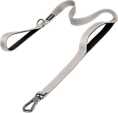 PetiFine 6FT Heavy Duty Dog Leash with Soft Padded Double Handle, Durable Strong Clasp Dog Leashes, Reflective Nylon Walking Lead for Large,Medium,Small Breed Dogs, Grey