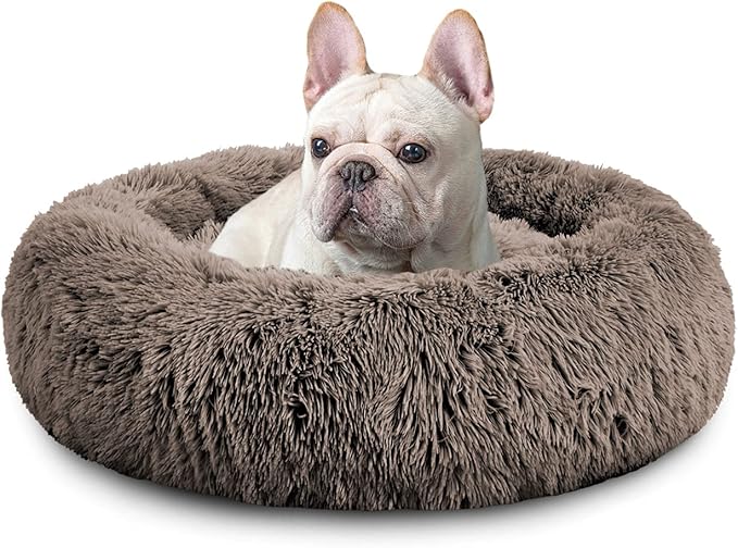 MFOX Calming Dog Bed (S/M/L/XL) for Medium and Large Dogs Comfortable Pet Bed Faux Fur Donut Cuddler Up to 15/30/50/90lbs