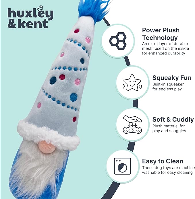 Huxley & Kent Funny Dog Toy w/Squeaker – Holiday Power Plush Squeaky Dog Toys for Small, Medium & Large Dogs – Soft Stuffed Animal for Indoor Play & Fetch - Fetchies® Winter Wonder Gnome, One Size