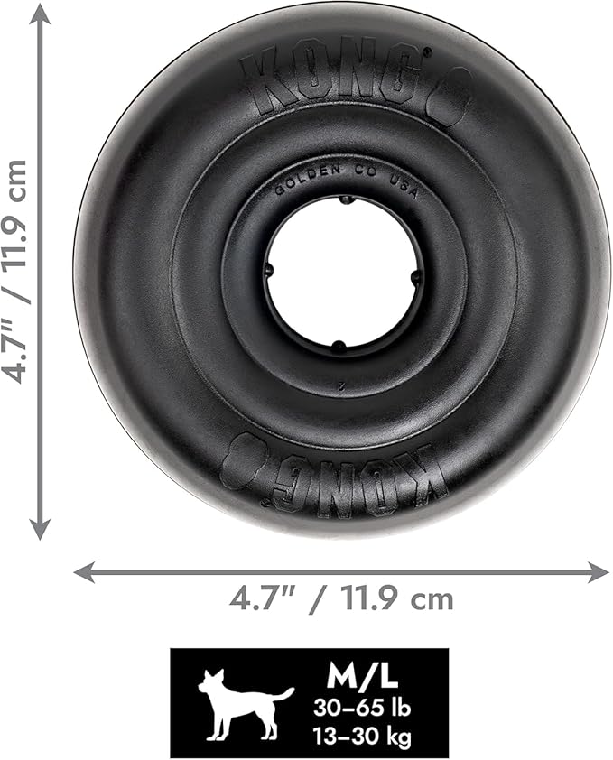 KONG Extreme Donut Dog Toy – Toughest Durable Natural Rubber Chew Toy for Power Chewers – Safe on Teeth & Gums, Fun Bounce & Roll for Indoor and Outdoor Play (Medium/Large)