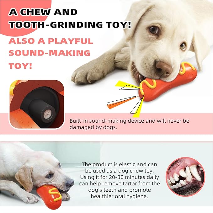 TLKNG Large Size Hotdog Squeaky Dog Toy for Medium/Large Dogs Breed Aggressive Chewers Durable Bouncy Squeak Toys