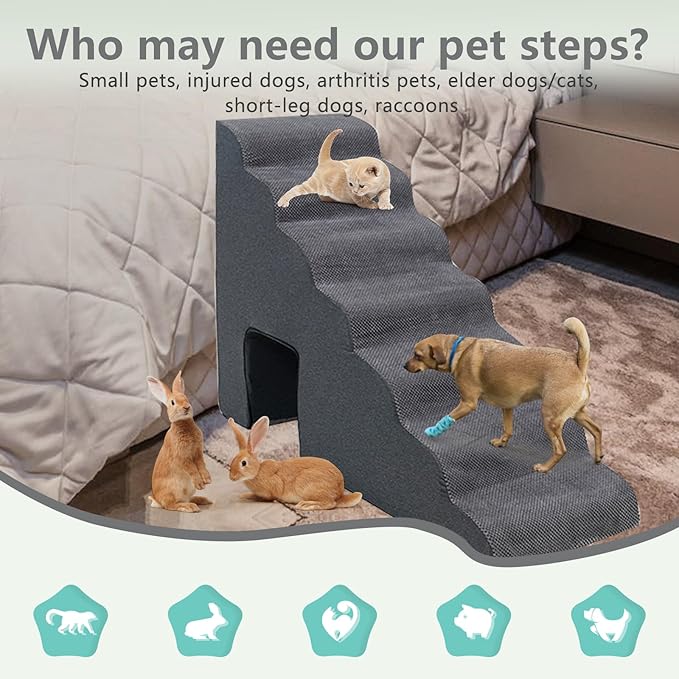MALOROY Dog Stairs for High Beds 30-36 inches Tall, 7-Step Pet Stairs/Steps for Small Large Dogs, 30D Foam Pet Steps/Ramp/Ladder for High Bedsides, with 4pcs Dog Ramp for Stairs, Dark Grey